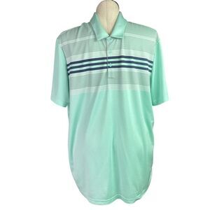 Adidas Golf Polo Shirt Men 2XL Green Blue Sport Striped Short Sleeve UPF 50